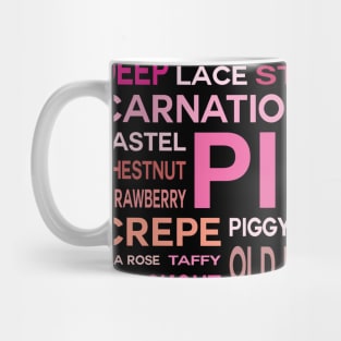 Word Cloud - Shades of Pink (Black Background) Mug